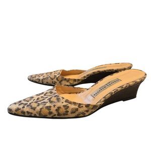 Stubbs and Wootton Leopard Print Mules Needlepoint Wedge Slip On Shoes 7B